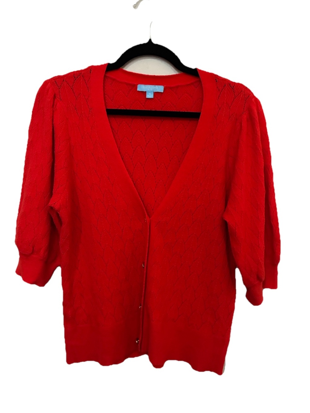 Draper James Orange/Red V-Neck Button-Front Women's Sweater Cardigan